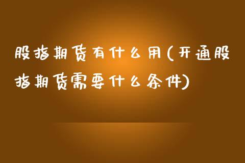 股指期货有什么用(开通股指期货需要什么条件)