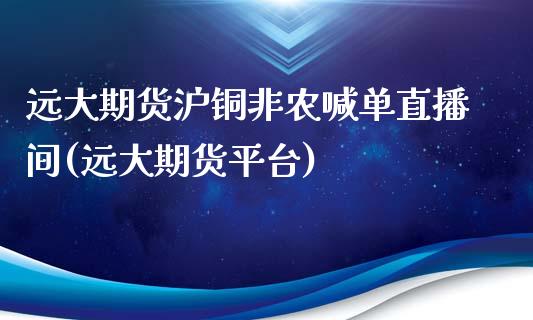 远大期货沪铜非农喊单直播间(远大期货平台)