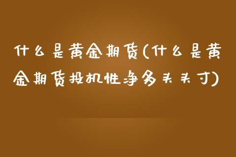 什么是黄金期货(什么是黄金期货投机性净多头头寸)