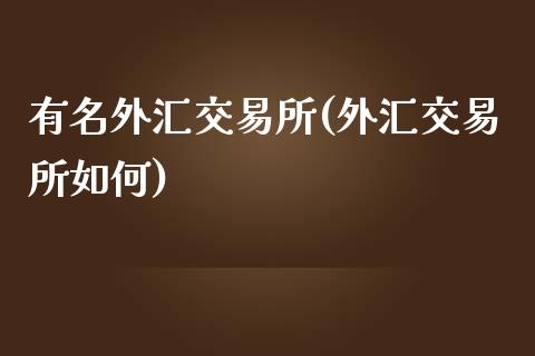 有名外汇交易所(外汇交易所如何)