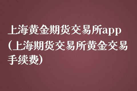 上海黄金期货交易所app(上海期货交易所黄金交易手续费)