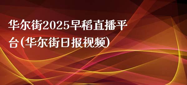 华尔街2025早稻直播平台(华尔街日报视频)