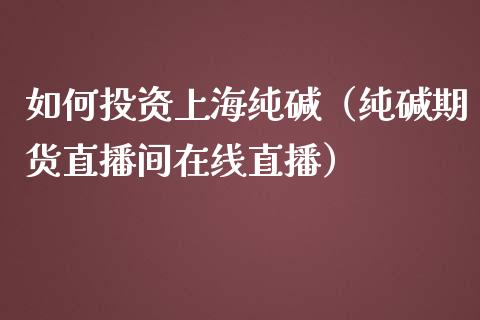 如何投资上海纯碱（纯碱期货直播间在线直播）