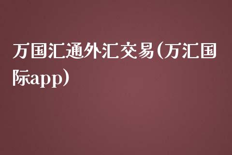 万国汇通外汇交易(万汇国际app)