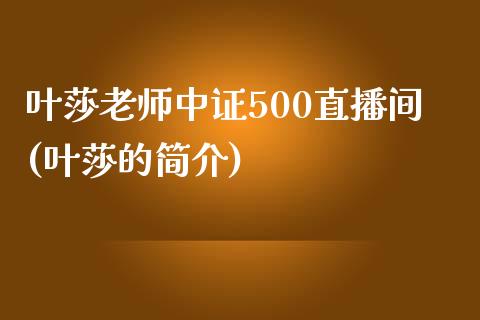 叶莎老师中证500直播间(叶莎的简介)