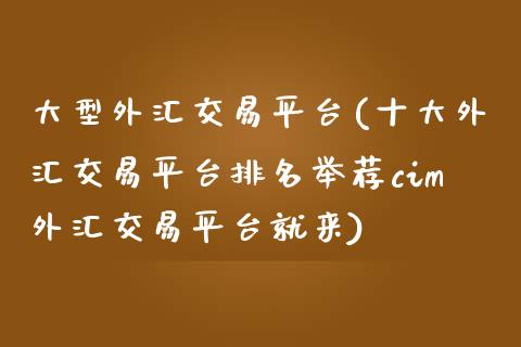 大型外汇交易平台(十大外汇交易平台排名举荐cim外汇交易平台就来)