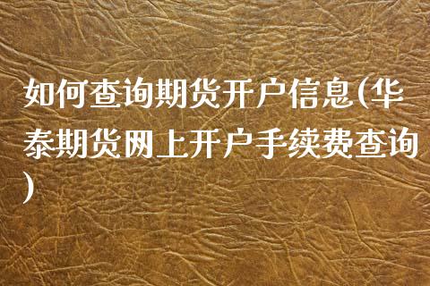 如何查询期货开户信息(华泰期货网上开户手续费查询)