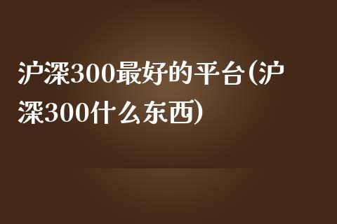 沪深300最好的平台(沪深300什么东西)