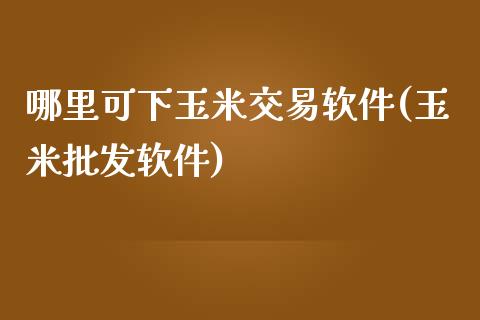 哪里可下玉米交易软件(玉米批发软件)