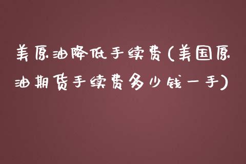 美原油降低手续费(美国原油期货手续费多少钱一手)