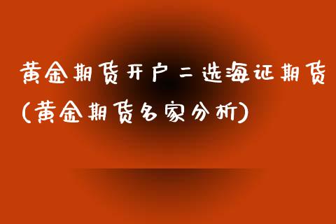 黄金期货开户二选海证期货(黄金期货名家分析)