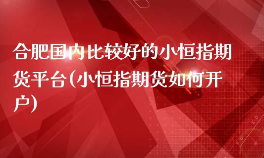 合肥国内比较好的小恒指期货平台(小恒指期货如何开户)